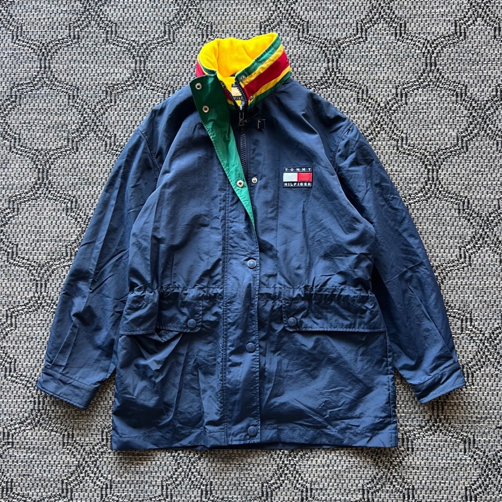 Vintage Tommy Hilfiger Jacket Womens Small Navy Fleece Collar Sailing Nautical